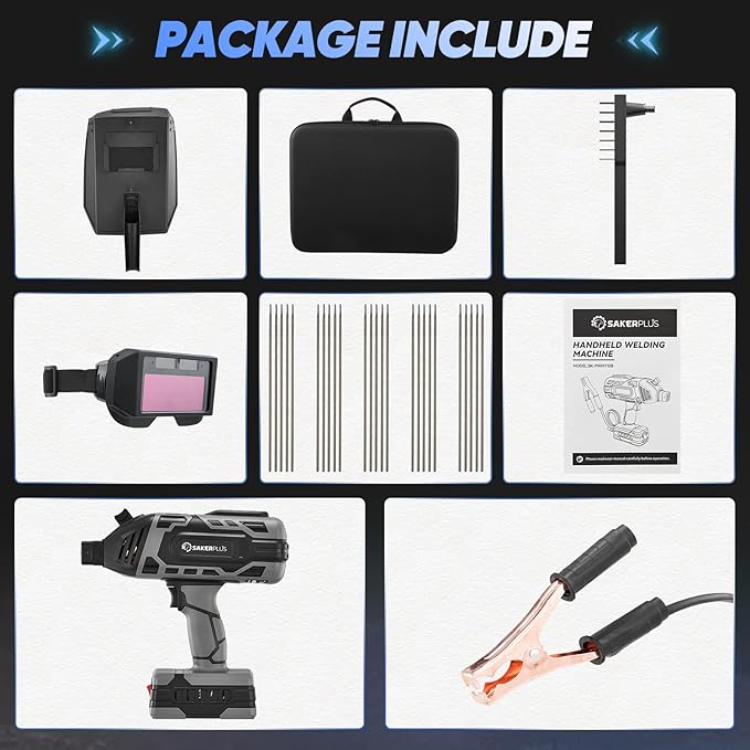 Sakerplus Portable Welding Machine, 110V IGBT Inverter Handheld Welder, ARC Portable Welder with 5 Variable Current Adjustment, 25 Pcs 3/32" Wire Rods, Welding Helmet, Carring Case Included