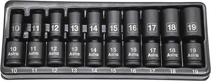 Astro Tools 78344M 10pc 3/8" Drive Mid-Length Pinless Universal Impact Sockets - Metric