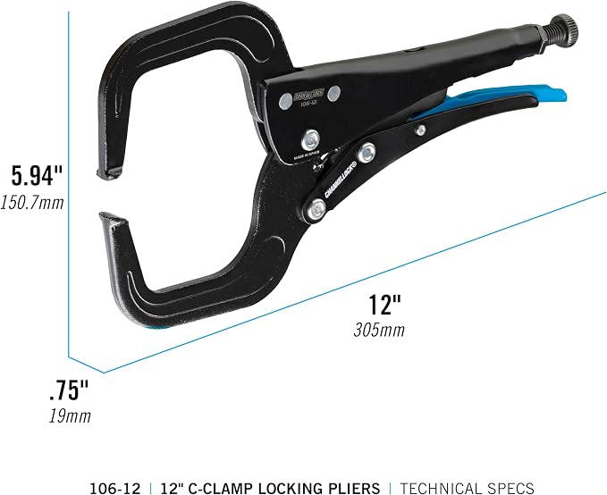 Channellock Locking Pliers 106-12 - C-Clamp, Epoxy Resin Coating, Forged Steel - 12 In