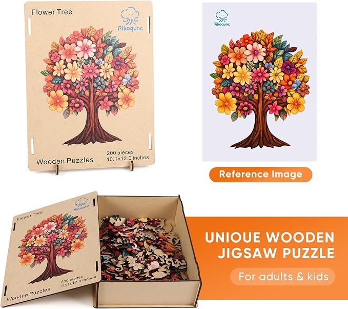 Pikoqunc Flower Tree Wooden Jigsaw Puzzle for Adults, 180 Pieces, 3mm Thick Nature Art Puzzle for Relaxation, Family Time, and Gift Giving