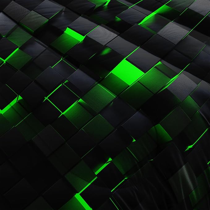 Nttopship Geometric Green Black Comforter Set,Light Honeycomb 3 Piece Bedding Set Queen Size for Teen Boys,Modern Quilt Set Geometry Decor,Microfiber Lightweight 1 Comforter 2 Pillowcases All Season