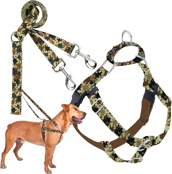 2 Hounds Design - Freedom No-Pull Harness & Training Leash in Green Mud | Dual Leash Loops, No Pulling on Walks | Lined to Prevent Chaffing | for Large Sized Dogs (Size M, Chest 24”- 28”)