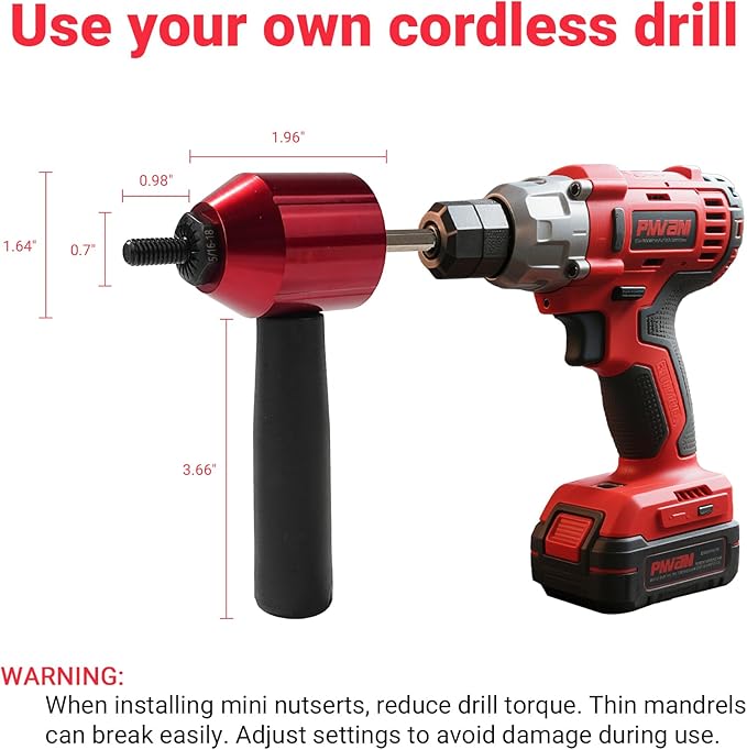 Drill Adapter Tool Kit, Cordless Rivnut Tool Gun with 13 Mandrels & 290 Rivet Nuts, Compatible with Cordless Drill & Ratchet Wrench, Metric & SAE Sizes Rugged Storage Case Included