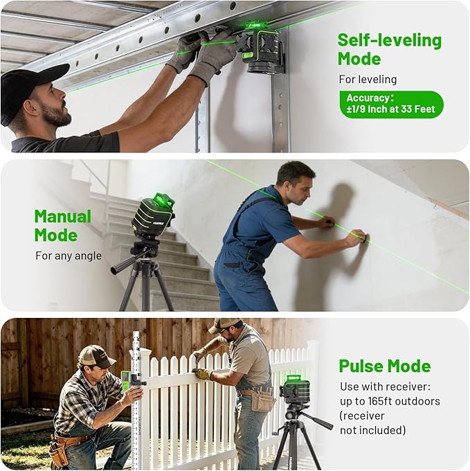 Huepar 360 Laser Level with Tripod, 60-Inch Drop Protection Self-Leveling Green Lazer Leveler Tool for Picture Hanging, Pulse Mode Adjustable Brightness, Hard Case, Green Glasses & Target Plate