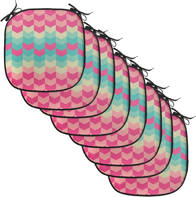 Lunarable Geometric Chair Cushion Pads Set of 8, Retro Pattern Mexican Flora Bohemian Contemporary Art Illustration, Anti-Slip Seat Padding for Kitchen & Patio, 16"x16", Pink Pale Pink Turquoise