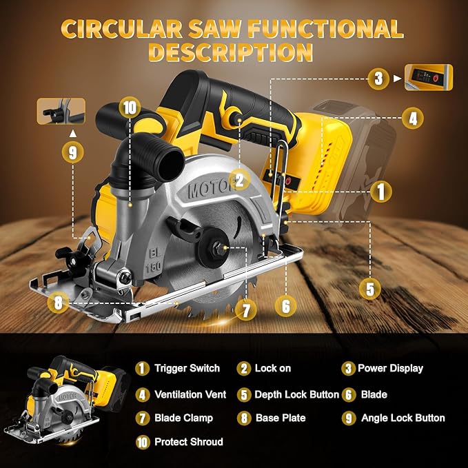 6 Inch Circular Saw Compatible with Dewalt 20V Max Battery(No Battery), Brushless Round Saw Kit, 0-45° Cutting Bevel, 6200 RPM, Idea for Wood Plastic Soft Metal