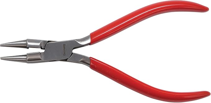 The Beadsmith Platinum Series German Combination Round Nose Pliers and Cutter (Rosary Pliers), 5.5 inches (140mm) with Polished Steel Head, red PVC Comfort Grip Handle, and no Spring