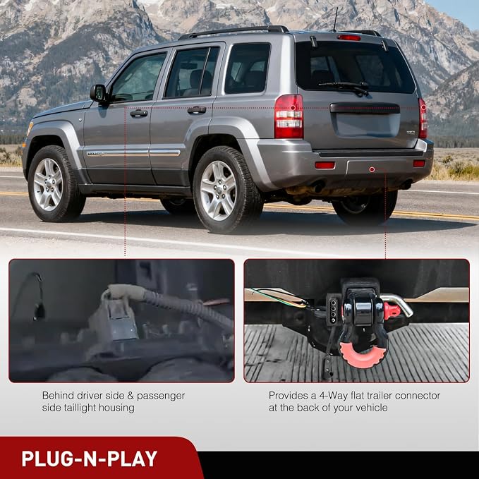 Nilight 4 Pin Trailer Wiring Harness Kit 56334 Simple Fit Tow Hitch | Vehicle Standard 4 Way Connector Custom for 2007 2008 2009 2010 2011 2012 Dodge Nitro Jeep Liberty Accessories