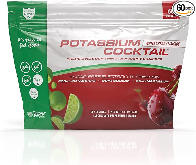 Jigsaw Health Potassium Cocktail | Formerly Pickleball Cocktail | Cherry Limeade Flavor | 60 Servings (Packets)