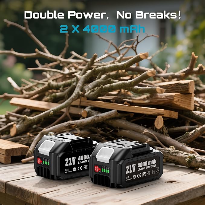 SEESII Cordless Reciprocating Saw, Brushless Motor with 8 Saw Blades | Variable Speed 3500 RPM, 2 x 4.0Ah Batteries, Tool‑Free Blade Change, Adjustable Shoe, for Wood PVC Cutting