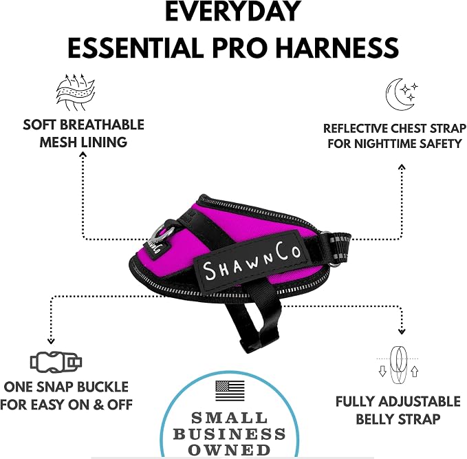 ShawnCo Essential Pro Dog Harness, No-Pull Pet Vest with Removable, Reflective Side Patches, Adjustable and Padded Harness for Small, Medium and Large Dogs (Orchid, XS)
