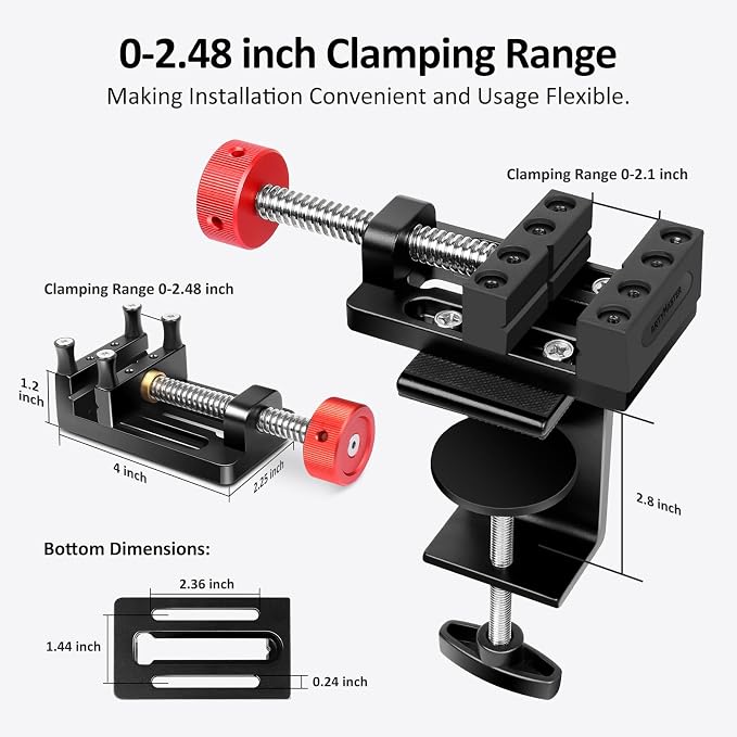 ArtyMaster Mini Drill Press Vise with Rubber Soft Jaws, 0-2.48" Clamping Range Mini Vice Clamp for Crafts, Jewelry Making, Modeling and Repairs, Precision Aluminum Small Vise for Small Projects