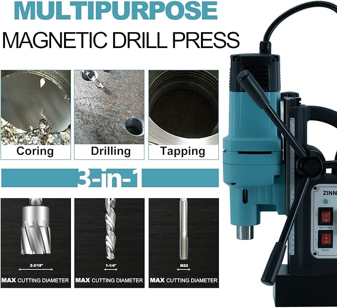 Mag Drill Press, 1800W Magnetic Drill, 2-3/18 inch Max Boring Diameter, 3370lbf/15000N Mag Force, Portable Electric Mag Drill Press for Metal Surface