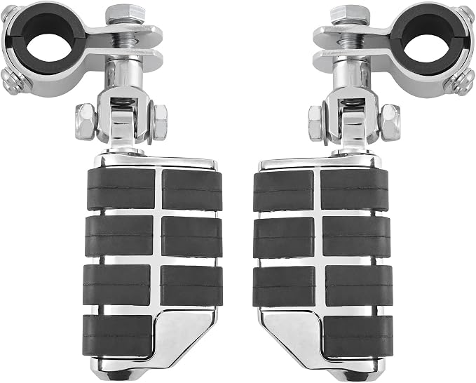 Motorcycle Clamp-on Highway Pegs Universal Adjustable Engine Guard Foot Rests w/Mount Clamp Kit For Most Motorcycle Models with 25mm 32mm 34mm Crash Bar Tube Accessories(Chrome Style)