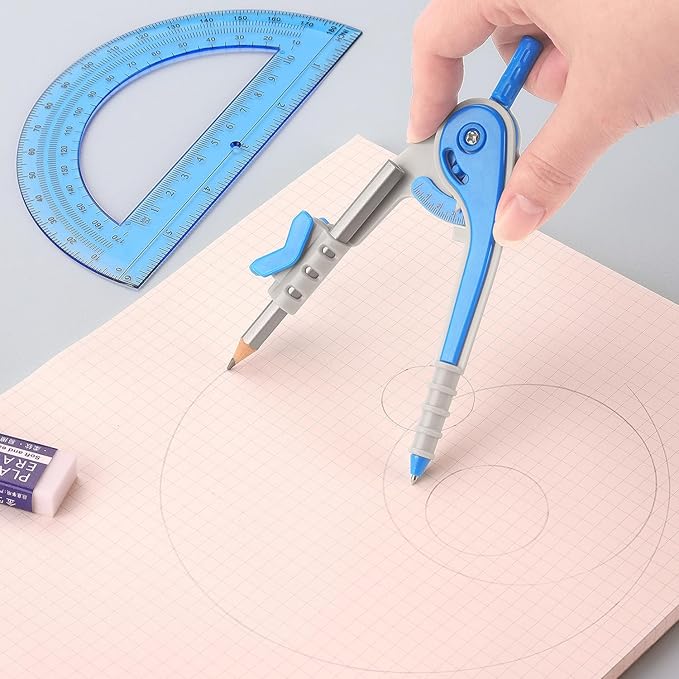 ZZTX Compass and Protractor Set for Geometry, 180-Degree Protractor and Compass for Students, Math Drawing Tools, 3 Colors
