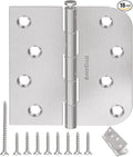 18 Pack Brushed Nickel Door Hinges, 4 Inch Exterior Door Hinges with Square & 5/8" Radius, 4 in Satin Nickel Heavy Duty Residential Front and Back Hinges, Removable Pin & No Squeaks