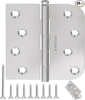 24 Pack Brushed Nickel Door Hinges, 4 Inch Heavy Duty Hinges with 5/8" Radius & Square Corners, Satin Finish, Removable Pin, Quiet for Interior & Exterior Doors