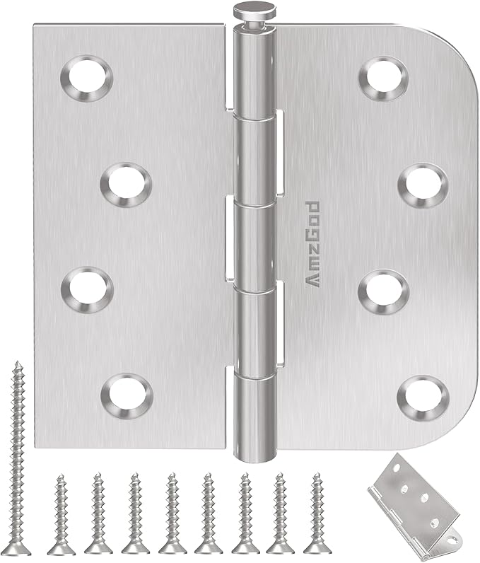 18 Pack Brushed Nickel Door Hinges, 4 Inch Exterior Door Hinges with Square & 5/8" Radius, 4 in Satin Nickel Heavy Duty Residential Front and Back Hinges, Removable Pin & No Squeaks