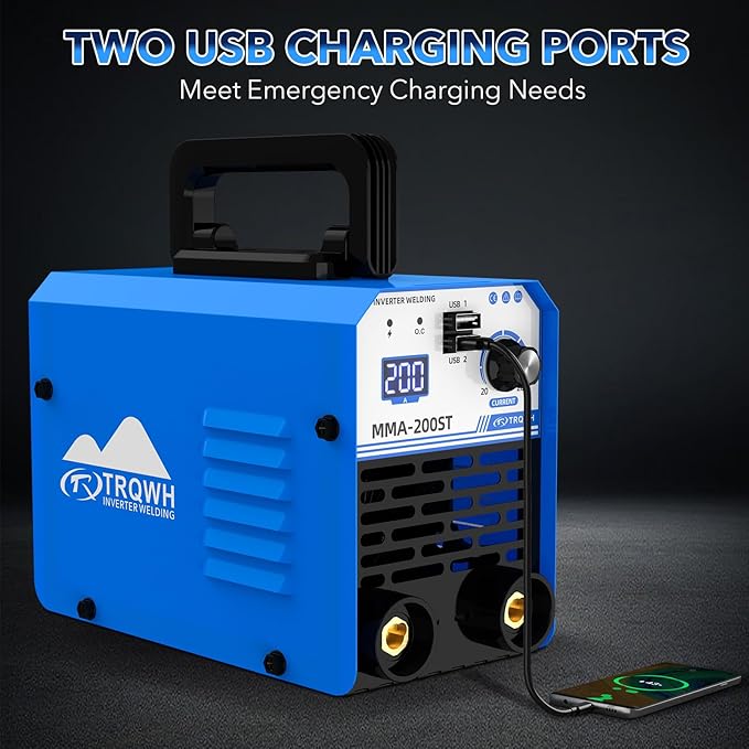 TRQWH 200A MMA Welding Machine 110V Stick Welder Machine Portable ARC Welder with IGBT Digital Display Hot Start for Beginners and Professionals Welder (MMA200ST)