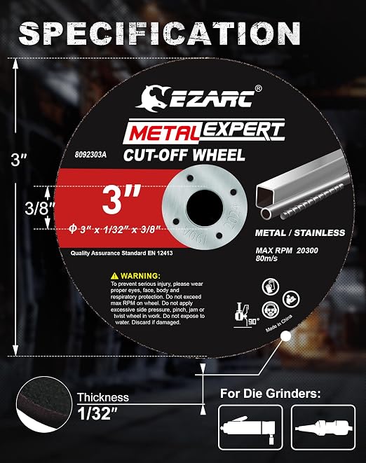 EZARC Cut Off Wheels 24 Pack, 3” x 1/32” x 3/8” Cutting Wheel, Metal & Stainless Steel Cutting Disc for Die Grinder, (Upgraded Thin Design)