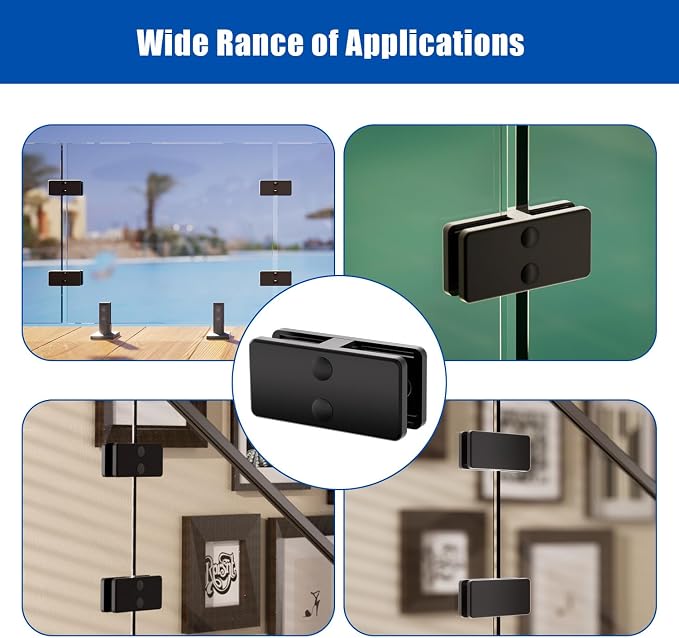 Railing Glass Clamp,2 Pack Black Powder Coated 304 Stainless Steel Adjustable Frameless Rail Clamp Hardware 180 Degree Corner Glass Clips Holder for Balcony and Staircase