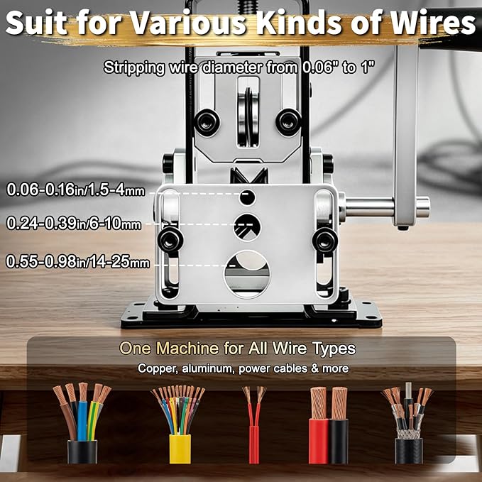 Manual Wire Stripper Machine Gauge Wire 0.06-1'', Scrapping Copper Wire Peeler Machine with Replacement Blades, Drill Powered/Hand Crank Wire Stripper Tool for Scrap Copper Recycling& DIY