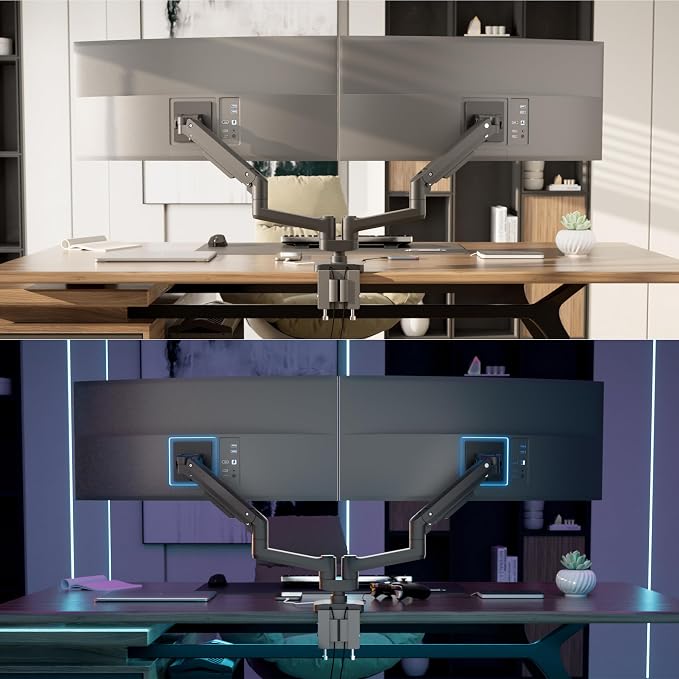 Mount-It! Proflex Series Heavy-Duty Dual Monitor Arm for 17–35” Screens, Gas Spring, Full Motion, USB-C & USB 3.0 Ports, VESA 75/100, Fits Ultrawide & Curved Displays, Clamp or Grommet Base