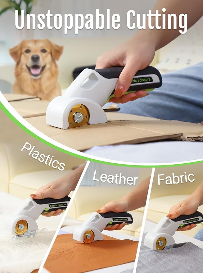 2026 NEW 4V Cordless Electric Scissors Tools, Cardboard Cutter with 2 Titanium Blade Accessories, Safety Lock, Rotary Cutter for Cardboard,Gifts for Men&Women - Glossy White