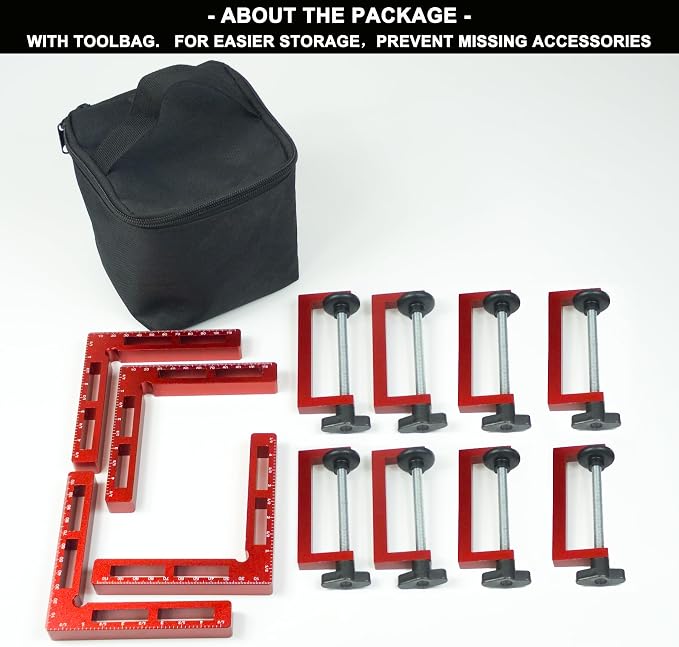 4 Pack 90 Degree Corner Clamps,4.5"x4.5" Aluminum Alloy Right Angle Positioning Squares for Woodworking, Picture Frame/Box/Cabinet joint splicing, Drawer Assembly Joinery Tools