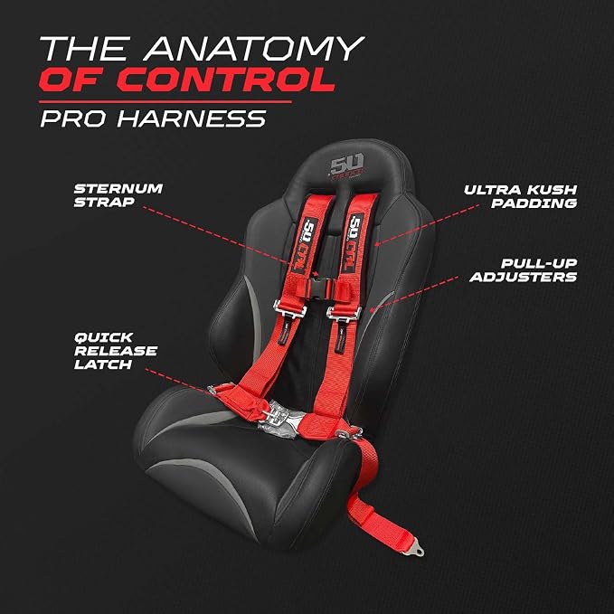 1pc 50 Cal Silver 4 Point Harness 2 inch straps, Racing Harness Seat Belt | Ultra Kush padding, Push Button quick release hardware. Universal Fit for UTV, RZR, race car