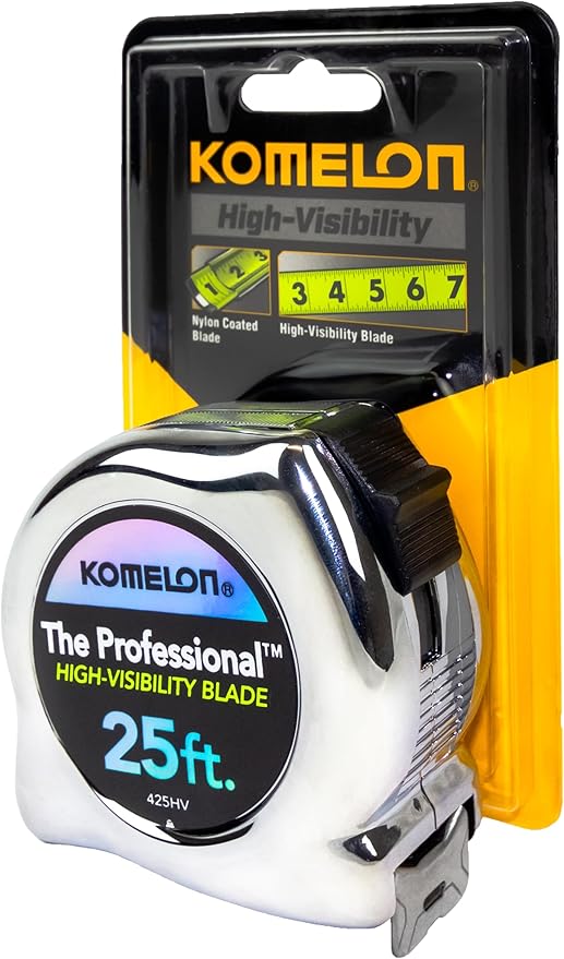 Komelon 425HV High-Visibility Professional Tape Measure, 25-Feet by 1-Inch, Chrome