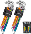 HAUTMEC Allen Wrenches Sets with Ball End(SAE & Metric), 18PCS Extra Long Arm Hex Key Set, Heavy-Duty S2 Steel Pro Allen Key Set, 1/16" to 3/8" and 1.5-10mm, Color Coded Sleeve with Belt Loop Pouch