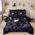 Cute Cat Comforter Set for Kids Toddlers Teens Adults,Floral Plant Skull Printed King Size Bedding Set 7 Pieces,Animal Themed Bedding with Comforter,Fitted Sheet,Flat Sheet,Pillowcases.