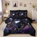 Cute Cat Comforter Set for Kids Toddlers Teens Adults,Floral Plant Skull Printed Twin Size Bedding Set 7 Pieces,Animal Themed Bedding with Comforter,Fitted Sheet,Flat Sheet,Pillowcases.