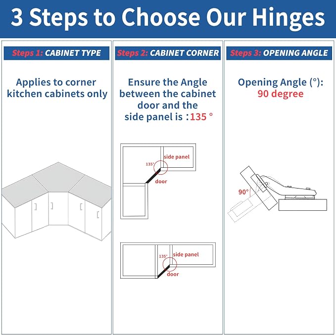 TamBee 45°Cabinet Hinges Soft Close Kitchen Door Cabinet Hinge - Concealed, Soft Close, 3D Adjust for 135 Degree Corner Cabinet, Cupboard Hinge Replacement with Mounting Screws, 2 Pack