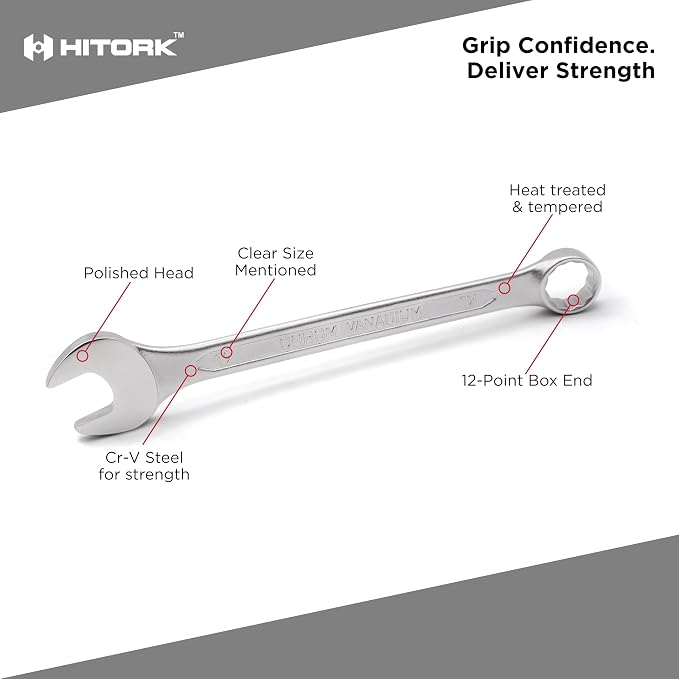 HITORK 25 Piece Metric Combination Wrench Set, 6-32 mm, 12-Point CRV Steel | Matt finish, 15° Offset box ends & organized roll up storage improve access, visibility & control for automotive repair work