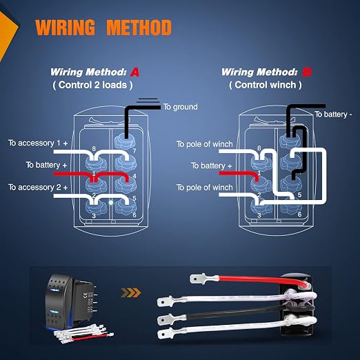 Nilight Momentary Rocker Switch (ON)-Off-(ON) Toggle Switches DPDT 7Pin 12V 24V on Off on LED Switch for Cars Trucks Caravans Boats Winch Pump with Jumper Wire
