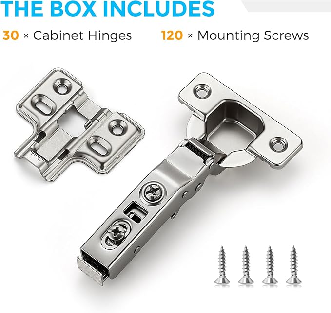 HOME EDIT 15 Pairs 30 Pack European Full Overlay Soft Close Cabinet Hinges Concealed Kitchen Cabinet Hinges Heavy-Duty Frameless Adjustable for Cupboard Hardware