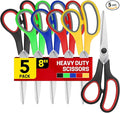 5-Pack, 8" Scissors All Purpose Comfort-Grip Handles Sharp Scissors for Office Home School Craft Sewing Fabric Supplies, High/Middle School Student Teacher Scissor, Right/Left Handed