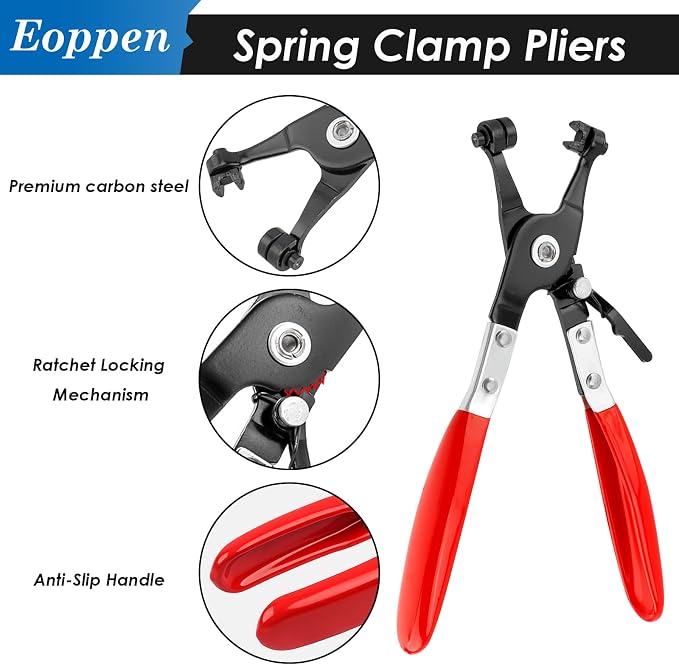 100Pcs 10-21mm Spring Hose Clamps Assortment Kit with Swivel Flat Band Fuel Hose Clamp Plier - 5 Sizes Fuel Line Silicone Vacuum Hose Low Pressure Air Clamps