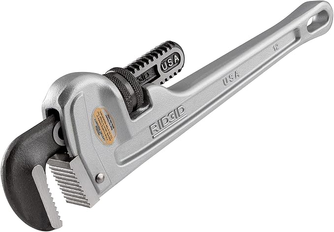 RIDGID 47057 Model 812 Aluminum Straight Pipe Wrench, 12-inch Plumbing Wrench, Silver, Small & 31095 Model 814 Aluminum Straight 14" Plumbing Pipe Wrench, Silver, Made in the USA