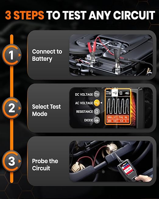 ANCEL PB100 Automotive Power Circuit Probe, 12-24 VDC Car Electrical Diagnostic Tool, AC/DC Voltage Current Resistance Short Detection, Trailer Fuse Tester, Digital Voltmeter Ohmmeter, 40FT Cables