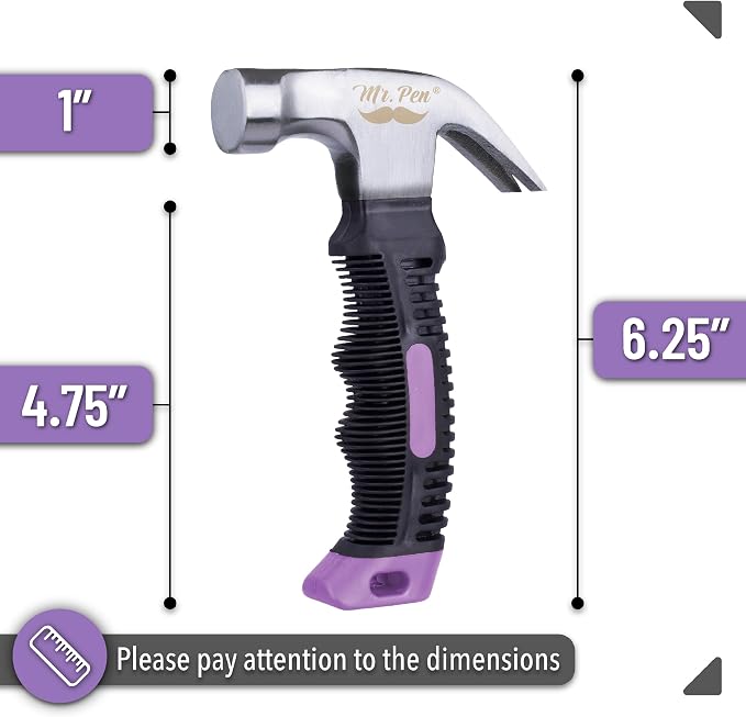 Mr. Pen- Claw Hammer, 8oz, Purple, Magnetic, Small Claw Nail Hammer for Women for Camping, Wood Working, House Repairs, Claw, Stubby, Tack
