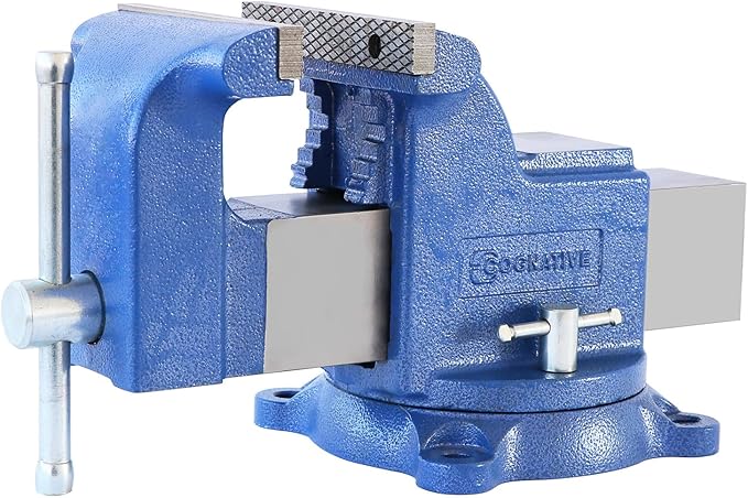 6" Heavy-Duty Bench Vise 13200LBS Stronger Clamping Force Ductile Iron Bench Vise 6 Inch 360° Swivel Bench Vice with Anvil Blue, Include Mini Bench Vice Clamp