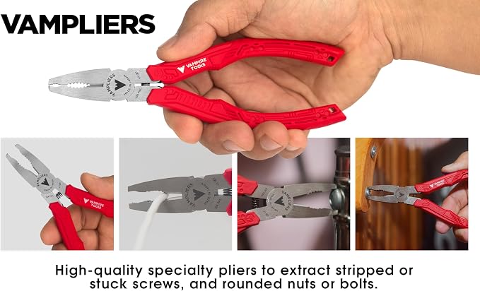 VAMPLIERS 2-PC Screw Extractor Set 7" Slip Joint Pliers + 6.25" Pliers | VT-001-S2B Made in Japan, Multipurpose, High Carbon Steel, Removes Rusted, Security Screws, Nuts & Bolts, Professional Grade