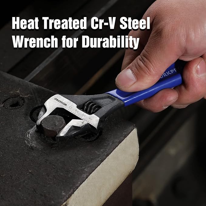 WORKPRO 6-Inch Compact Adjustable Wrench, Wide Jaw Cr-V Steel Black Oxide Finish, for Medium-Duty Use (M6–M16 Bolts), Metric & SAE Scales, for Home, Garage, DIY & Light Workshop Applications