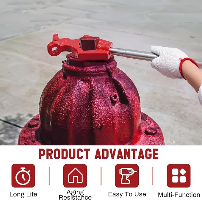 Tandefio 1 Pcs Fire Hydrant Wrench, Pentagon 1-3/4" /square 1-1/4", Red | Adjustable Hydrant Key for Utility Crews, Multifunctional Hydrant Wrench for Tightening Fire Nuts Tightening Water Pipes