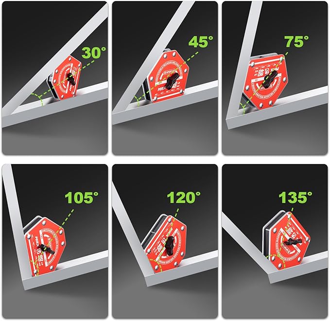 Spurtar Switchable Welding Magnets 90lbs 2PCS On/Off Magnet and Clamps, Heavy Duty Hexagon Welding Holder Tools and Accessories, Holder 30°, 45°, 60°, 75°, 90°, 105°, 120°, 135°, 150°