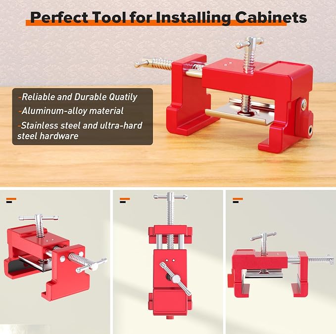 Cabinet Clamps, Cabinet Installation Cabinetry Clamps Face Frame Clamps Tools with Two Side Screws and Alignment Plate, 4 Pack, Red