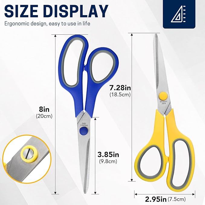 BURVAGY 8" 20 Pack All Purpose Heavy Duty Scissors- Comfort-Grip Sharp Scissors for Office School Sewing Fabric Craft High/Middle School Student Teacher Scissor, Right/Left Hand